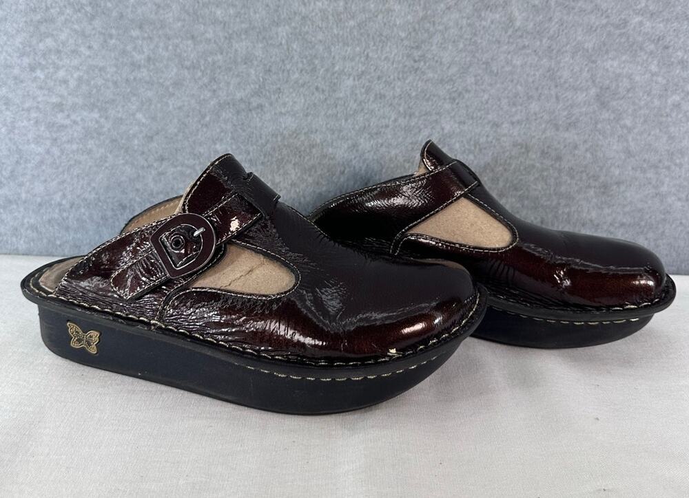 Alegria Women's 38 Patent Leather Bronze Brown Clogs ALG-111 Slip On Comfort